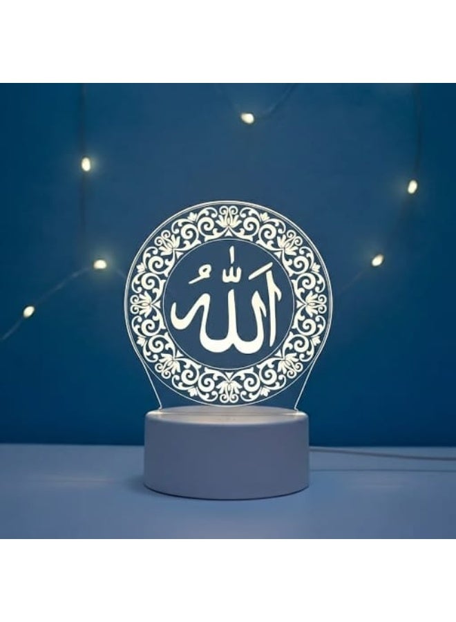 3D Ramadan Decor LED Acrylic Night Light – Islamic Calligraphy Board with Soft Warm Glow, USB Powered Night Lamp for Ramadan, Prayer Room & Muslim Home Decor - Image 1